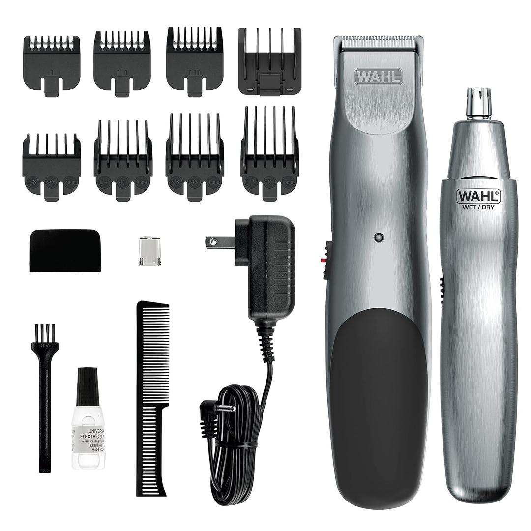Wahl Groomsman Cord/Cordless Hair Trimmer kit for Men for Mustaches, Hair, Nose Hair, and Light Detailing and Grooming with Bonus Wet/Dry Electric Battery Nose Trimmer  Model 5623V