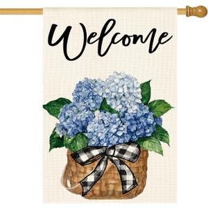 AVOIN colorlife Hydrangea Spring Summer House Flag 28x40 Inch Double Sided Outside, Floral Welcome Yard Outdoor Flag