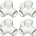 2 Inch Tee PVC Fitting 4 Way Elbow Connector, Furniture Grade 90 Degree Elbow Side Outlet, PVC Corner Fittings for Building Furniture Greenhouse Shed Pipe Fittings Tent Connection (Pack of 4) (White)