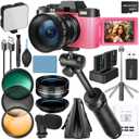 8K Digital Camera for Photography, 64MP WiFi Vlogging Camera Kit with 180° Flip Screen, 16X Zoom, Microphone & Tripod Stand for Beginners, Teens & Content Creators (Pink)