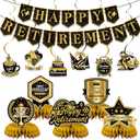 12Pcs Retirement Party Decorations for Men Women Black Gold Happy Retirement Banner Honeycomb Centerpiece Swirls Party Supplies Retired Farewell Party Set Work Graduation Party Decorations
