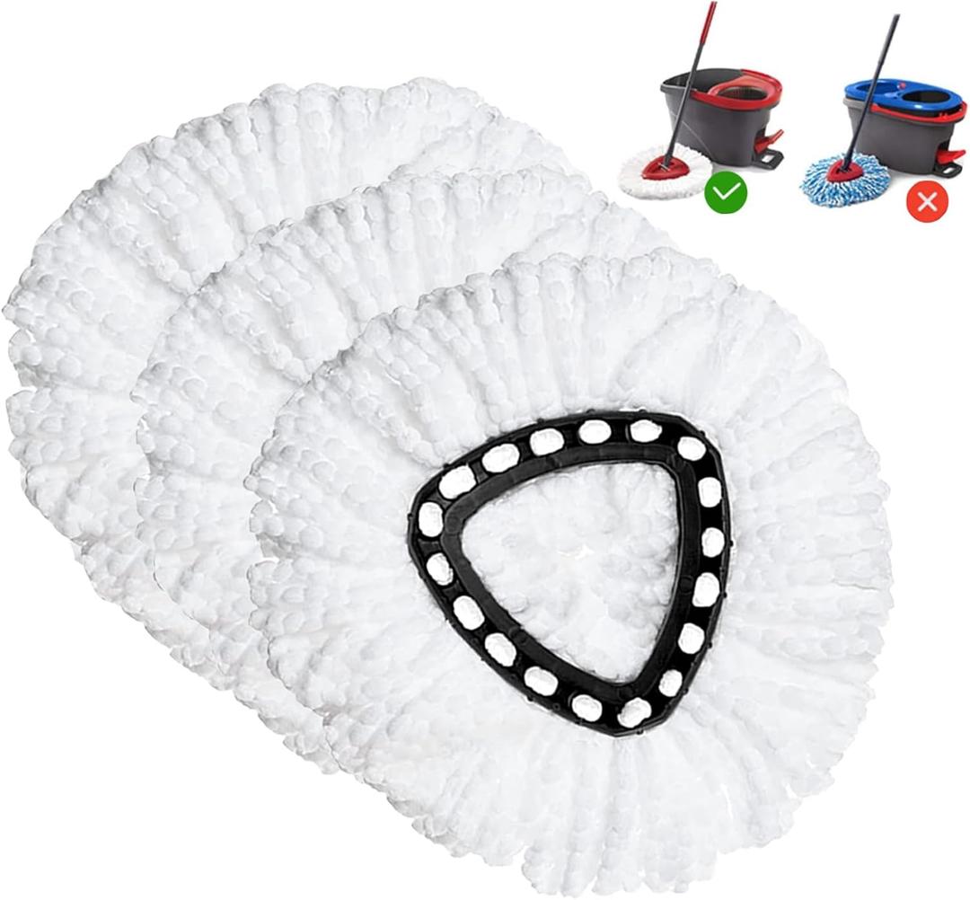 Spin Mop Replacement Head 3 Pack Mop Refill Compatible with Ocedar Triangle Swivel Mops Microfiber Swivel Mop Refill,Deep Clean,Machine Washable and Easy to Replace (White)