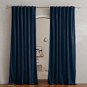 Blue Blackout Velvet Curtains 84 inch for Living Room - Block Light Thermal Insulated Velour Rod Pocket Drapes for Bedroom and Living Room, Set of 2 Panels