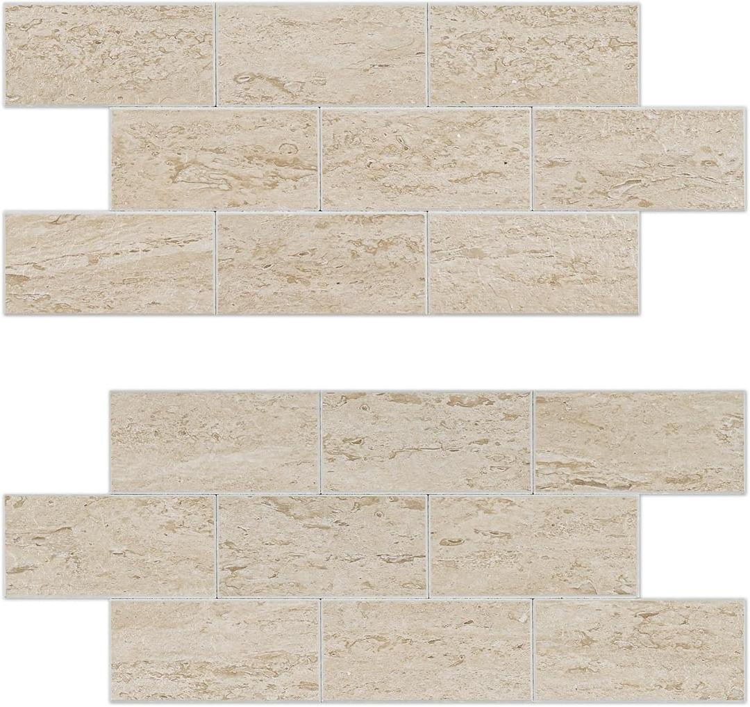 Peel and Stick Backsplash, 20-Sheet Peel and Stick Wall Tiles 13.5" x 5.8" PVC Subway Tile Stick on Backsplash for Kitchen Fireplace (Beige Sandstone Texture)