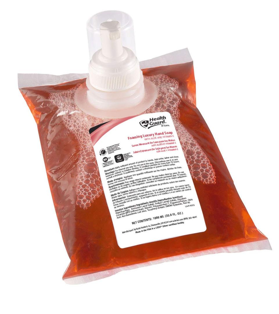 Kutol Health Guard 69010 Foaming Luxury Hand Soap, 4/1000 mL Refill Bags, Pink with Tropical Fragrance (33.8 Fl Oz (Pack of 4))