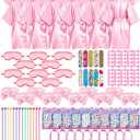 Xuhal 92 Pcs Spa Party Supplies Slumber Party Spa Pretend Play Set with Satin Robes, Headbands and Eye Masks, Sleepover Kit with Gift Bags, Total 10 Sets(Pink,14)