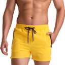 Mens Swim Trunks Quick Dry Swimming Shorts with Zip Pockets Men's Bathing Suits 5 Inch Inseam Elastic Mesh Lining Fit (Yellow, XS)