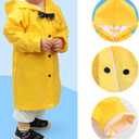 Age 2-10 Years Kids Hooded Button Down Long Jacket Bow Rainwear Lightweight Raincoat (Yellow)