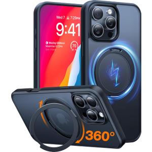 TORRAS 360Rotatable Magnetic for iPhone 16 Pro Case 6.3 inch, Fit for MagSafe 16 Pro Phone Case, 16FT Military Grade Shockproof, Flush Stand Ring, Translucent Slim Protective Ostand, Clear