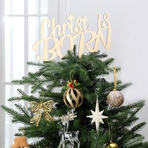 Nativity Christmas Tree Topper Christian Christ is Born Wooden Tree Decoration 12 x 10 Inch Religious Nativity Scene Birth of Jesus Treetop Decor for Party Holy Night Home Favor(Wood Color)
