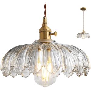 Glass Pendant Lights Kitchen Island Vintage - Modern Glass Pendant Lamp for Dining Room, Bedroom, Ceiling Hanging Fixture (Gold)