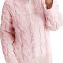 Saodimallsu Womens Cable Knit Cardigan Sweaters Long Sleeve Button Down Crewneck Casual Loose Fall Sweater Coats (Large, Pink)