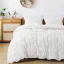 HYLEORY Boho Duvet Cover Queen Size Breathable Tufted Duvet Cover Set for All Seasons, 3 Pieces Bedding Duvet Cover with Zipper Closure, 1 Duvet Cover (90"x90") and 2 Pillow Shams, NO Comforter, White