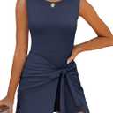 ANRABESS Women Summer Sleeveless Bodycon Tie Waist Romper Skort Mini Tennis Athletic Dress Built Shorts Casual Vacation Dress (Small, Dark Blue)
