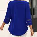 CiCiBird 3/4 Length Sleeve Womens Tops Dressy Casual Business Blouses Summer Pleated Front Shirts Royal Blue M (Blue, M)