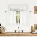 LAMIT Natural Kitchen Linen Curtains 24 Inch Length, Ivory Linen Textured Light Filtering Panels Rod Pocket Privacy Semi Sheer Drapes for RV Basement/Small Windows/Cafe, 2 Panels, 29 x 24 Inch