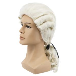 yuehong Adult Long Curly Beige Gentleman Lawyer Wig 18th Century Colonial Judge Wig Heat Resistant Synthetic Fibers Fluffy Breathable Costume Hair(Beige)