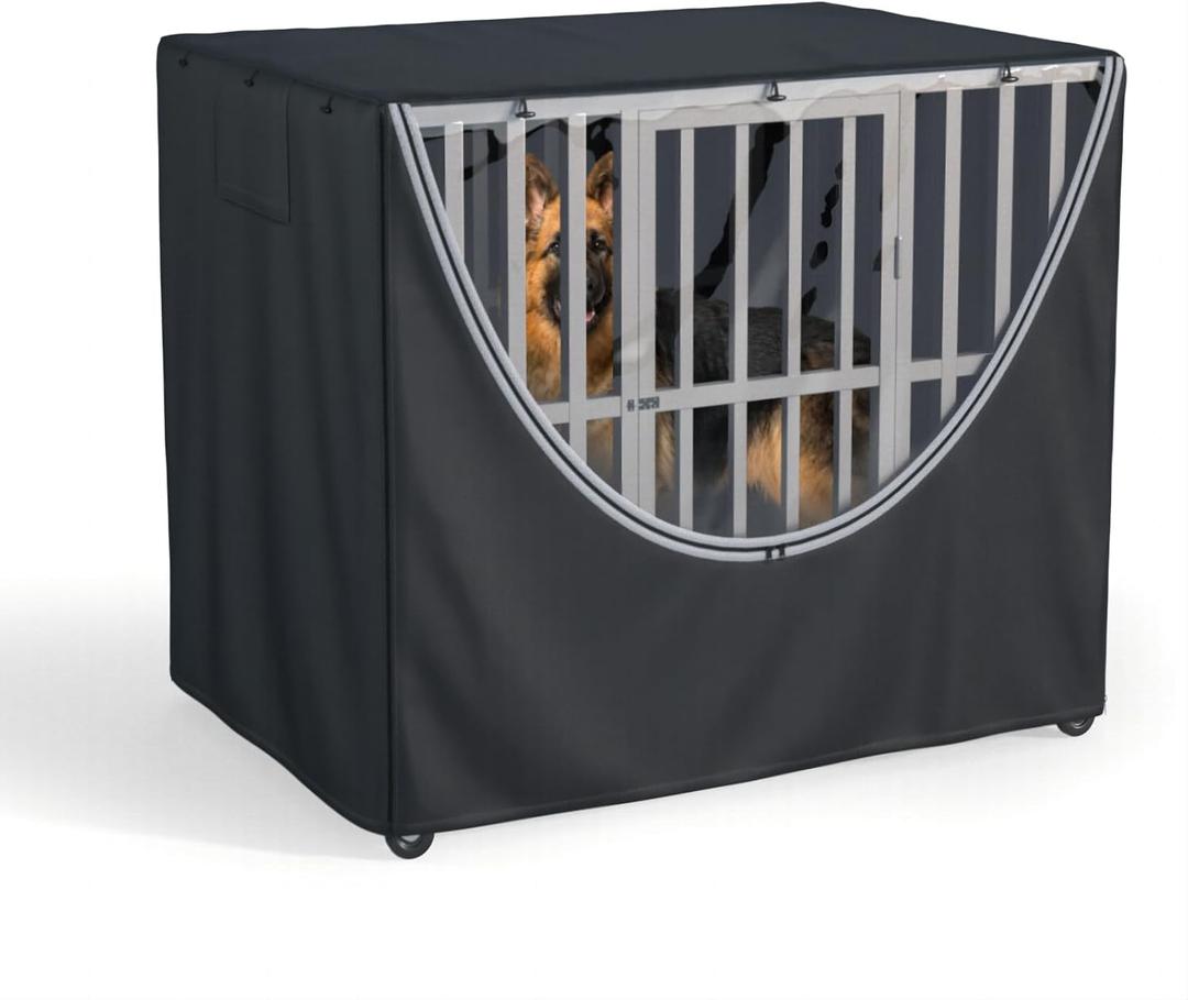 Dog Cage Cover Fits Metal Dog Cages All-Weather Indoor/Outdoor Protection Windproof, Rainproof, Cold-Resistant Large Dog Kennel Cover (Black, 38"L x 26.3"W x 31"H)