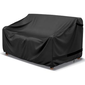 LBTING Patio Loveseat Cover, Outdoor Sofa 2-Seater Couch Covers 53W x 32D x 30H Inches, 420D Waterproof Windproof Dust-proof UV-Resistant Furniture Bench Cover - Black