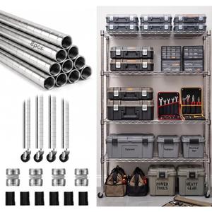 Thyle 4 Pack 74'' Wire Shelving Poles, Rack Posts Replacement, Silver | Heavy Duty Chrome Steel Commercial Wire-Shelving Parts with 50 Pcs Wire Shelf Clips for 1" Post Shelving Rack Accessories