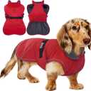 Waterproof & Windproof Dachshund Jackets with Adjustable Bands, Thick Weiner Vest Clothes for Large Sausage Dog, Weenie Winter Puffer Coat, Outdoor Snowsuit for Dachshunds, Small Medium Dog(Red, L)