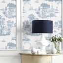 Hopepak 17.3''x197'' Toile Peel and Stick Wallpaper for Bedroom Bathroom White and Blue Wall Paper Self Adhesive Removable French Contact Paper Decoral Cabinets