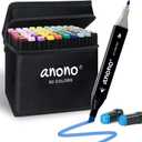 anono 60 Colors Alcohol Markers Set, Coloring Markers with Chisel and Fine Tips, Includes Carrying Case, Suitable for Book Painting and Coloring, Black Barrel