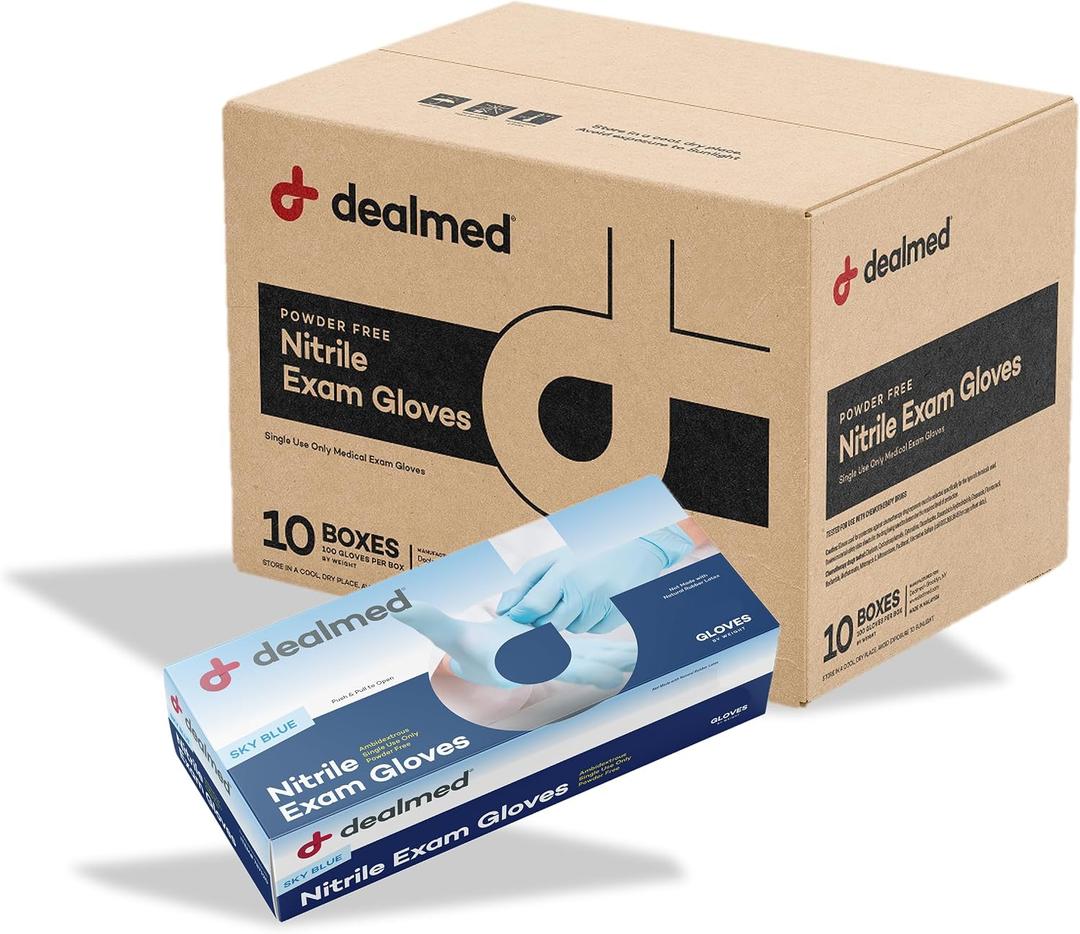Dealmed Nitrile Gloves - Sky Blue Latex-Free (Black, L)