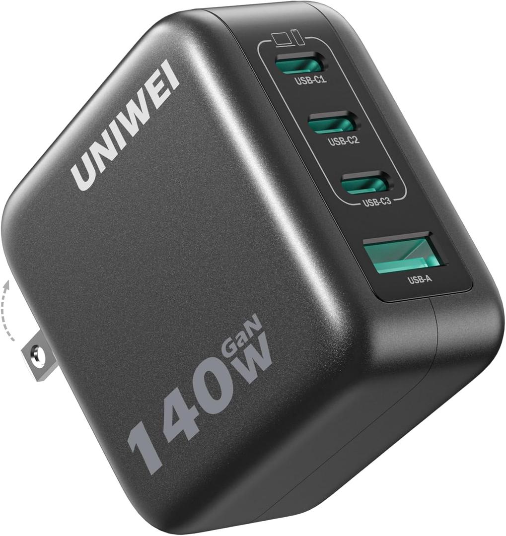 Laptop Charger, 140W MAX USB C Charger, 4-Port Multi-Device Fast Charging, Advanced GaN Power Adapter, for MacBook, iPhone 17/16 Series, Samsung Galaxy, Pixel, and More