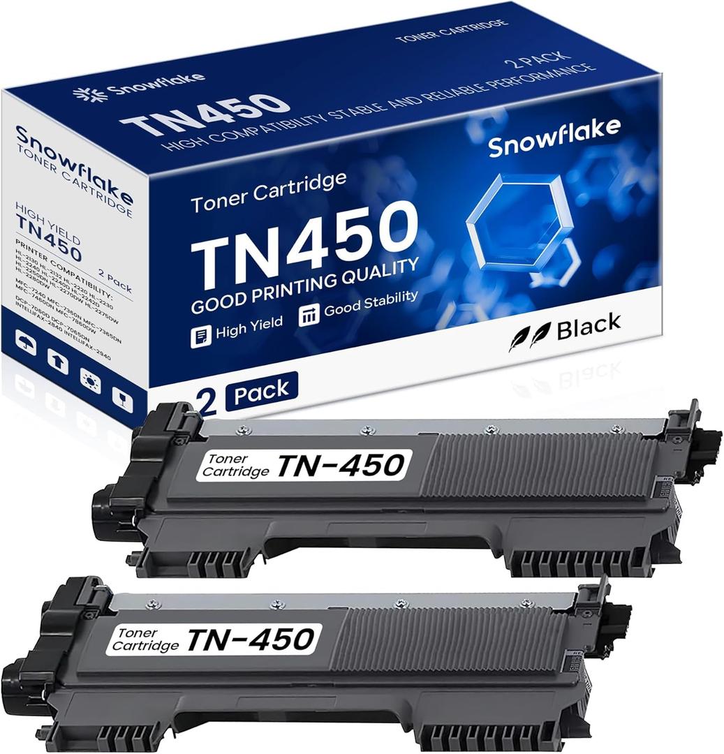 TN450 TN-450 Compatible TN450 Black High Yield Toner Cartridge Replacement for Brother TN-450 Intellifax-2840 HL-2240 HL-2230 MFC-7860DW MFC-7360N Toner Cartridge (2 Pack).