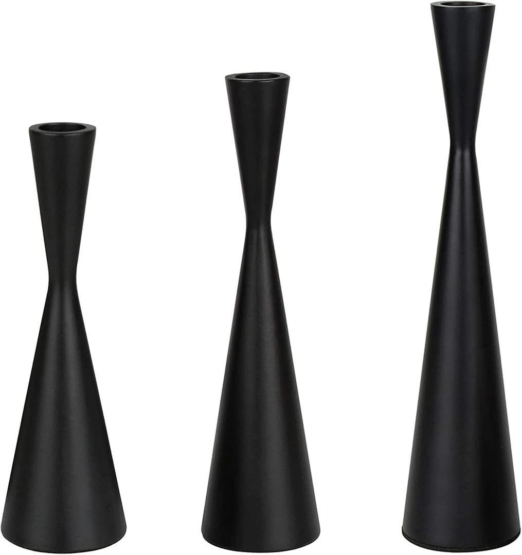 Set of 3 Matte Black Metal Taper Candlesticks Candleholder, Vintage Mid-Century Modern Candlestick Home Farmhouse Cabin Lodge Table Mantel Wedding Centerpiece Candle Holders