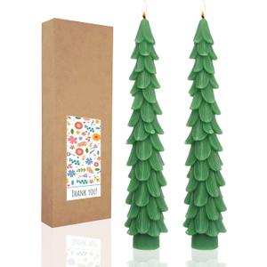 Christmas Tree Taper Candles Hunter Green Spruce CandlesChristmas Decor Decoration,Set ot 2,(Hunter Green) 10.5inch