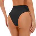 Kepblom Women's High Waisted Bikini Bottom - High Cut Cheeky Rave Bottoms for Beach, Swimming Pool,Rave Festivals (Black) S