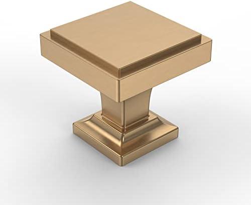 Asidrama 10 Pack Champagne Bronze Kitchen Cabinet Knobs - Square Brushed Brass Dresser Knobs for Dresser Drawers