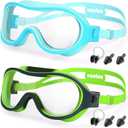 COOLOO Swimming Goggles for Kids 6-16, 2 Pack Kids Swim Goggles for Children Teens Anti-Fog Anti-UV Clear Wide View (A. Light Blue+black Green)