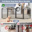Full Metal Free Standing Dog Gate with Door for Indoor & Outdoor,96'' Extra Wide 32'' Tall Dog Gate for The Doorways,Large Openings,Decks,Porch,Pet Freestanding Safety Fence(4 Panels,Black)
