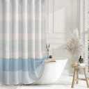 Aqua Blue Shower Curtain Linen Coastal Ocean Striped Shower Curtains for Bathroom with Tassel 72 X 72