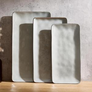 Famiware Serving Platter, Rectangular 15.67/14.1/12.6inch Serving Dishes for Entertaining, Reactive Glaze, Stoneware Serving Trays for Party, Food, Turkey, Snack, Cheese, Ocean Series, Grey (Gray)