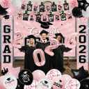 2026 Graduation Decorations, Pink Themed Class of 2026 Decorations Set, Congrats Grad Backdrop, Photo Banner, Door Banner, Balloons and Pom Poms Supplies for High School College Graduation Party