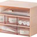 MILULUGO Desk Organizer with 6 Drawers, Makeup Organizer, Plastic Makeup Storage, Cosmetic Storage Organizer, Desk Storage Box, Bathroom Organization Boxes, Desktop Storage Box(Pink)