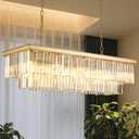Gold Rectangular Chandelier 40 Inch-10-Light Luxury Crystal Pendant Lighting for Dining Room, Kitchen Island & Bar-Adjustable Height, Flush Mount Ceiling Fixture,Premium Lighting Fixture(Gold, L-40")