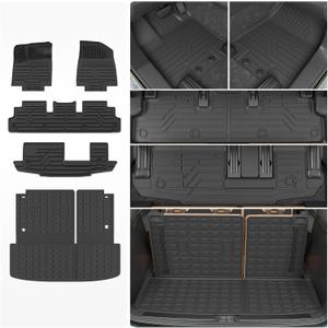 Floor Mats Compatible with 2022-2025 Nissan Pathfinder 7&8 Seats Cargo Mat Cargo Liner TPE Back Seat Cover Protector 2024 Pathfinder Accessories (Trunk Mat with Backrest Mat+Floor Mats)