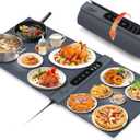 3-Zone Independent Warming Mat for Food 40"x17" XXL, Food Warming Mat with 17 Precise Temp Levels & 16H Timer, Heating Mat for Food, Silicone Roll-Up Food Warmer & Warming Tray for Party Buffets (Dark Gray)