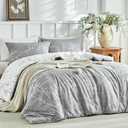Lekesky Reversible Duvet Cover Queen Size, Grey White Branch Comforter Cover Queen 3pcs Microfiber Botanical Bedding Set with Zipper Closure Corner Ties (Queen (9090 inch))