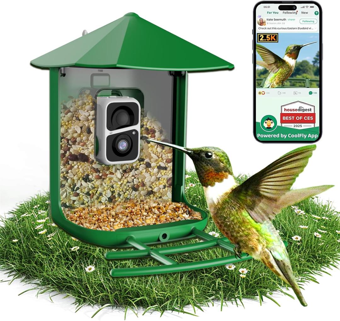 Bird Feeder with Camera  AI Species, 2.5K HD, 170 Live View, Auto Video Capture, Real-Time Bird Arrival Alerts, 5500mAh Battery with Solar Up to 6 Months Power, Support 128G Card, 2.4G WiFi