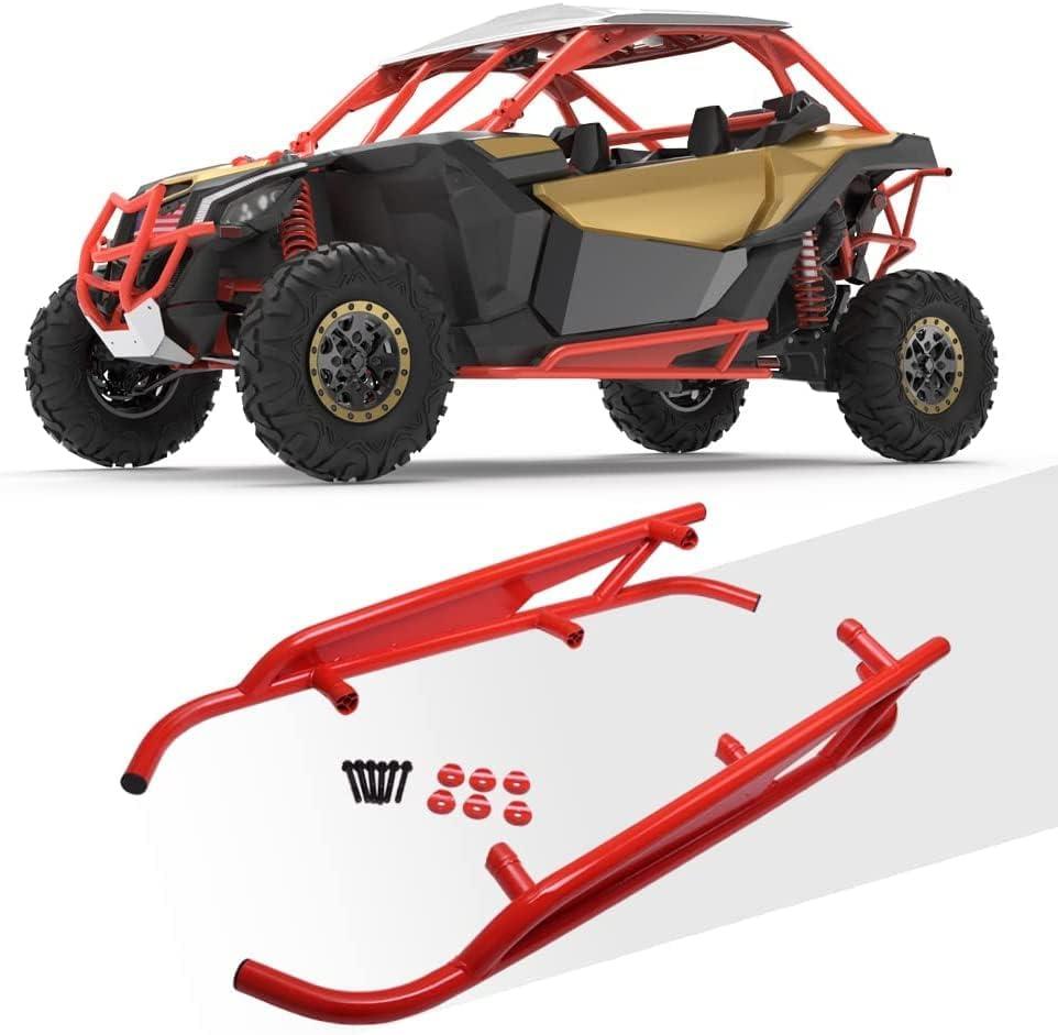 NIXFACE X3 Rock Slider Nerf Bars Tree Kicker Kit Fit for 2017-2024 Can Am Maverick X3/XRS/Turbo RR,Replacement for #715003438 - Red