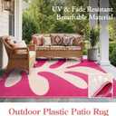 Wonnitar Abstract Outdoor Rug 9x12, Modern Coral Waterproof Reversible Plastic Straw Rug for Patio, Foldable Lightweight Outside Carpet for Deck, Balcony, RV, Beach, Pink
