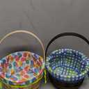 JOYIN 2 Pcs Easter Natural Woven Woodchip Basket with Lining, Easter Wicker Wooden Eggs Basket with Handle for Picnic, Gift Packing, Storage and Decor