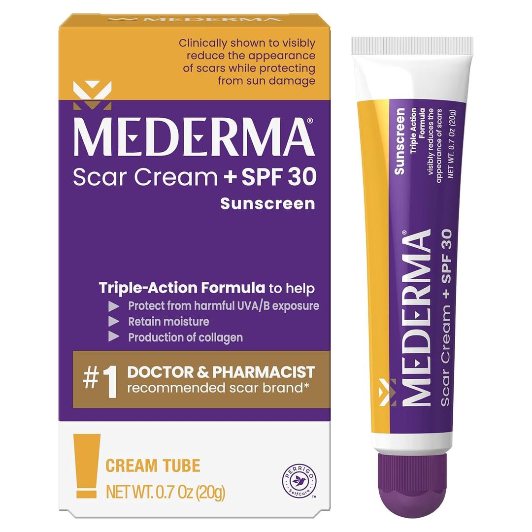 Mederma Scar Cream Plus SPF 30  Advanced Scar Treatment, Protects from Sun Damage, Reduces Appearance of Scars from Acne, Burns, Surgery & Injury, 0.7 oz