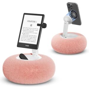 SupeDesk Magnetic Phone Pillow Stand, Phone Holder for Bed,Lap,Desk, Cozy Pillow Stand with Snack Bowl and 2 Magnetic Rings, Compatible with 3.5-7" iPhone,E-Reader, Kindle, Pink
